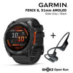 GARMIN Fenix 8 51 mm, AMOLED, Slate Gray + SHOKZ Open Run Black spordikell