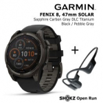 GARMIN Fenix 8 47 mm, Solar, Sapphire Carbon + SHOKZ Open Run Black spordikell