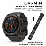 GARMIN Fenix 8 51 mm, AMOLED, Sapphire Carbon + Vented Titanium Bracelet Carbon Gray DLC spordikell 010-02905-21 / 010-12864-09