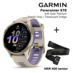 GARMIN Forerunner 970, Soft Gold Titanium, French Gray/Translucent Indigo + HRM 600 spordikell