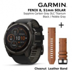 GARMIN Fenix 8 51 mm, Solar, Sapphire Carbon + Chesnut Leather Band spordikell