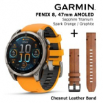 GARMIN Fenix 8 47 mm, AMOLED, Sapphire Titanium + Chesnut Leather Band spordikell
