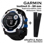 GARMIN Instinct 3 &ndash; 50 mm, Supernova Edition, Solar, Whitestone + UltraFit 2, Nylon, 26mm, Black spordikell 010-02935-03 / 010-13306-20