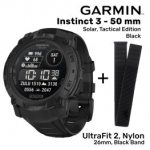 GARMIN Instinct 3 - 50 mm, Solar, Tactical Edition, Black + UltraFit 2, Nylon, 26mm, Black spordikell 010-02935-50 / 010-13306-20