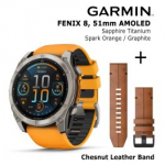 GARMIN Fenix 8 51 mm, AMOLED, Sapphire Titanium + Chesnut Leather Band spordikell