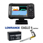LOWRANCE Eagle 5 SplitShot&trade; ROW + 12V 13Ah battery + sonar mount Runos kajalood 000-16112-001 / FLB-12AH / RUNOS