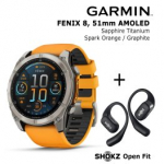 GARMIN Fenix 8 51 mm, AMOLED, Sapphire Titanium + SHOKZ Open Fit Black spordikell 010-02905-11 / T910-ST-BK