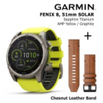 GARMIN Fenix 8 51 mm, Solar, Sapphire Titanium + Chesnut Leather Band spordikell