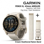 GARMIN Fenix 8 43 mm, AMOLED, Sapphire Soft Gold + Cream Heathered Nylon Band spordikell