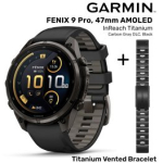 GARMIN Fenix 9 Pro 47mm AMOLED inReach, Carbon Gray DLC Black/Pebble + Vented Titanium Bracelet spordikell 010-04336-11 / 010-12863-09