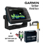 GARMIN STRIKER VIVID 5CV WITH GT20-TM TRANSDUCER + BATTERY 13AH 12V + CHARGER + SONAR MOUNT kajalood 010-02551-01 / FLB-12AH / RUNOS / FL1000