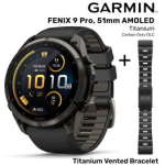 GARMIN Fenix 9 Pro 51mm AMOLED, Carbon Gray DLC Titanium Black/Pebble + Vented Titanium Bracelet spordikell 010-04337-16 / 010-12864-09