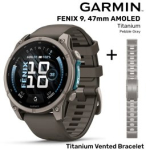 GARMIN Fenix 9 47mm AMOLED, Titanium Pebble gray + Vented Titanium Bracelet spordikell 010-04762-01 / 010-12863-08