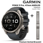 GARMIN Fenix 9 Pro 47mm AMOLED, Titanium Graphite / Black + Vented Titanium Bracelet spordikell 010-04336-26 / 010-12863-08