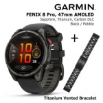 GARMIN fēnix&reg; 8 Pro &ndash; 47 mm, AMOLED, Sapphire, Carbon DLC Ti + 22mm Titanium DLC Bracelet spordikell 010-03198-01 / 010-12863-09