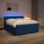 vidaXL Vedruvoodi madratsiga LED-ribadega Sinine 180 x 200 cm kangas