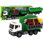 LEAN Toys Truck With Crane Friction Drive Sounds Green Wood 1:16