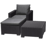 Keter Garden table + armchairs + stool with cushion Moorea Grey