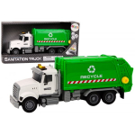 LEAN Toys Garbage truck Garbage bins Lights Sounds Drive White and green