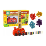 LEAN Toys Red Dinosaur Battery Operated Car Arranging Colorful Dominoes 4 Colors