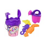 LEAN Toys Sand Set, Bucket, Shovel, Rake, Watering Can, Purple Unicorn