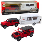 LEAN Toys Set of Car Off-road Camper Metal Drive Lights Sounds Red 1:32
