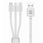 Swissten Textile Universal 3in1 USB-C/ Lightning Data MFI/ MircoUSB 1.2m Silver