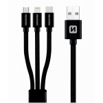 Swissten Textile Universal 3in1 USB-C/ Lightning Data MFI/ MircoUSB 1.2m Black