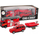 LEAN Toys Fire brigade vehicle set pull motorboat Jeep Red