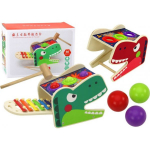 LEAN Toys Dinosaur Cymbal Hammer 2in1 Wooden Red