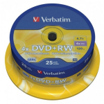 Verbatim DVD+RW 4.7GB Matt Silver Cake Box 25