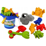 LEAN Toys Sand Bucket Set with Shower, Spatula, Rake, Molds, Dinosaurs
