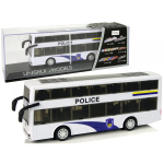 LEAN Toys White Double-decker Police Bus with Pull Down Sound