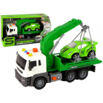 LEAN Toys Car Transporter Roadside Assistance Tow Truck 1:16 Green Sound Lights