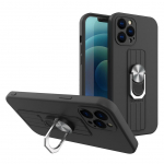 Tagakaaned Hurtel  Ring Case silicone case with finger grip and stand for Samsung Galaxy A72 4G black