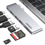 &Uuml;leminek Ugreen  HUB Ugreen CM380 2xUSB C - HDMI/2xUSB 3.0/SD TF/USB C PD - gray