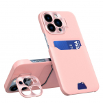 Tagakaaned Hurtel  Leather Stand Case for iPhone 14 Pro Card Wallet Cover with Stand Pink