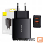 Adaptrid Baseus Charger Baseus Compact Quick Charger, 2xUSB, USB-C, PD, 3A, 30W (czarna)