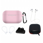 Tagakaaned Hurtel - Silicone Case Set for AirPods Pro 2 / AirPods Pro 1 + Case / Ear Hook / Neck Strap / Watch Strap Holder / Carabiner - pink