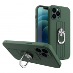 Tagakaaned Hurtel  Ring Case silicone case with finger grip and stand for Samsung Galaxy A72 4G dark green