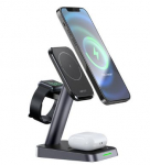 Dokkimisjaamad Acefast E3 desktop three-in-one wireless charging stand Black