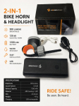 Jalgratta tarvik iLike JOHORSE Bike Headlight & Electric Horn &ndash; 300 Lumens, 120dB, USB Rechargeable