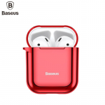 Tagakaaned Baseus Metallic Shining Ultra-thin Silicone Protector Case with Hook for Airpods 1 / 2 Red