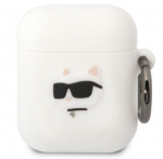 Korpus k&otilde;rvaklappidele Karl Lagerfeld Apple Airpods 1/2 3D Logo NFT Choupette Head Silicone Case White