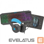 Arvuti klaviatuur Natec - COMBO set 4in1 FURY Thunderstreak 3.0 keyboard + mouse +headphones + mousepad, INT/RUS layout Black
