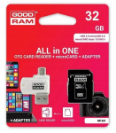 M&auml;lukaardid Goodram GOODRAM card reader USB A + Micro USB ALL IN ONE M1A4 + memory card micro SD 32GB with adapter SD