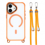 Tagakaaned Hurtel  iPhone 17 Case with Adjustable Crossbody Lanyard and MagSafe Compatible Camera Frame as a Stand - Orange