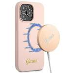 Tagakaaned Guess  Guess GUHMP13LLSLMGLP iPhone 13 Pro / 13 6.1" light pink/light pink hardcase Silicone Script Gold Logo Magsafe