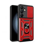 Tagakaaned Hurtel Hybrid Armor Camshield with Stand and Camera Cover for Samsung Galaxy A26 - Red