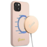 Tagakaaned Guess  Guess GUHMP13MLSLMGLP iPhone 13 6.1" light pink/light pink hardcase Silicone Script Gold Logo Magsafe